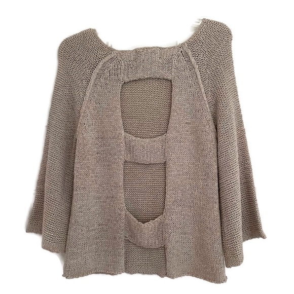 EMBOSSED • Chunky Knit Back Cutouts Sweater Beige • Size Small - Picture 2 of 8